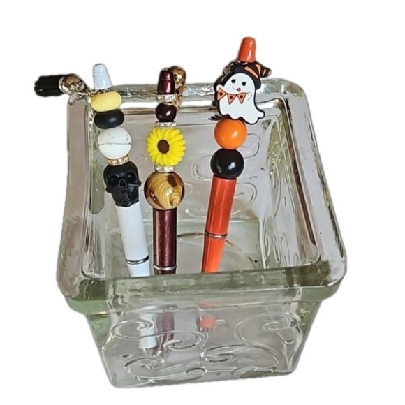 Hand Crafted Set of 3 beaded Pens Fall, Halloween, Floral design  Handmade Gifts - Picture 13 of 17